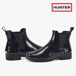 Hunter Refined Chelsea Gloss Boots 6 Black $165 EUC Waterproof Preppy - Picture 1 of 15