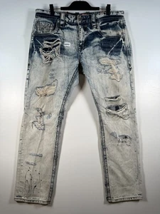 Rock Revival Herren Rupert Straight Distressed Acid Wash Jeans Blau Gr. 38 19,5x32 - Bild 1 von 13