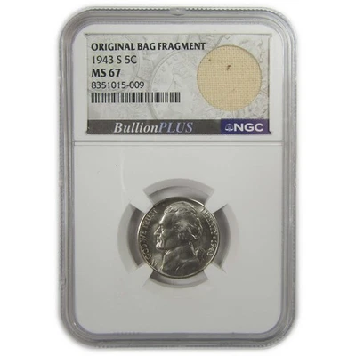 1943 S Jefferson Nickel MS 67 NGC Silver Bag Fragment SKU:I20345 - Image 1 of 4