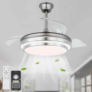 BELLA DEPOT 42 in. Brushed Nickel Retractable Ceiling Fan with LED Light Remote - Picture 1 of 7