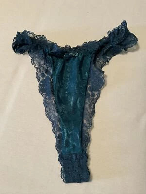 Bragas Tanga De Colección Victoria's Secret Etiqueta Dorada Verde Satén y Encaje Corte Alto Talla M L Foto 1 de 4