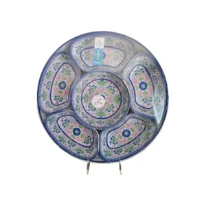 NEW Sigrid Olsen 7 pc Melamine Lazy Susan Blue Floral Serving Tray Spins Outdoor - Picture 1 of 7