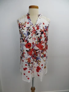 Market Spruce Tunic Top Size Large Multi Color Floral Sleeveless Crochet V Neck - Picture 1 of 7