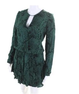 Karina Grimaldi Damen Animal Print Rüschen Reißverschluss Drop Waist Kleid Grün Größe M - Bild 1 von 8