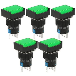 Interruptor de botón de encendido/apagado rectangular lámpara verde de 24 V 1 NO 1NC de cierre rectangular 5 piezas - Imagen 1 de 1