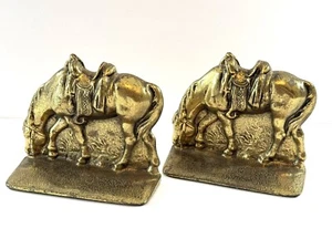 Sujetalibros de bronce sin jinete caballo de pastoreo vaquero occidental vintage estampado CANADÁ - Imagen 1 de 7