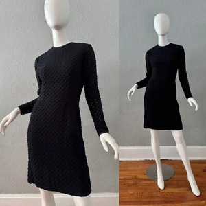 Vintage 60s Black Mod Long Sleeve Zipper Mini Dress S - Picture 1 of 14