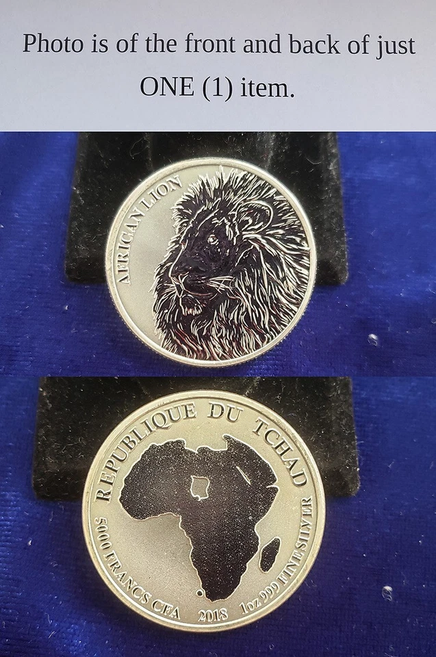 Chad 5,000 Francs 2018 African Lion 1 Troy Oz .999 Silver Coin 24743 - Image 1 of 1