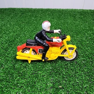 VINTAGE Playwell Stuntmaster Motorcycle With Rider #8 Red And Yellow - Picture 1 of 8
