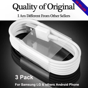 3x OEM MICRO USB FAST CHARGING CABLE CORD SYNC FOR ANDROID CELL PHONE 3FT WHITE - Picture 1 of 9