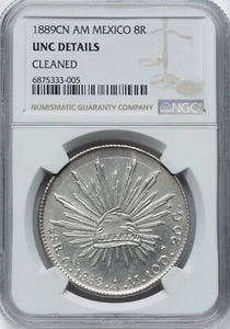 MEXICO 1889 CN AM - 8 REALES - NGC UNC DETAILS - Amazing Strike & Look! - Picture 1 of 2