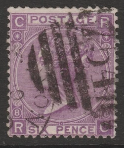 GB QV sg108 J76 1869 6d mauve plate 8 pl8 RC wmk spray used - Picture 1 of 2
