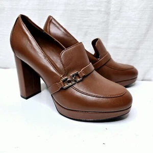 CALVIN KLEIN Womens Brown Platform Pressy SlipOn Leather Pumps U.S 9.5M - Picture 1 of 7
