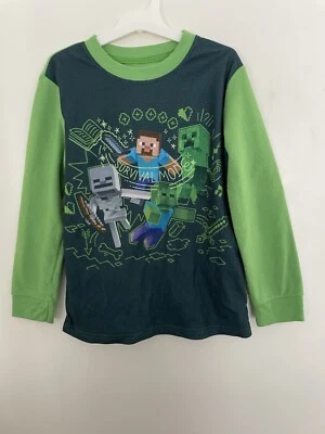 Minecraft Kids Boys Survival Mode Cozy Fleece Long Sleeve PJ Top ONLY Green M 8 - Image 1 of 4