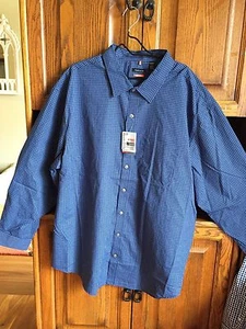 Van Heusen Traveler LT, 2XLT or 3XL Button Down Blue/Black Iris Plaid No Iron - Picture 1 of 10
