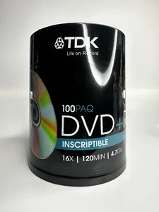 TDK DVD + R Recordable 1-16x 4.7GB 100 PACK Spindle - New and Sealed - Afbeelding 1 van 4