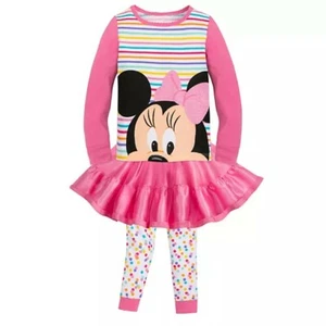 Disney Store Minnie Mouse Pink PJ Pals Pajamas Long Sleeve Sleepwear Skirt Tutu - Picture 1 of 4
