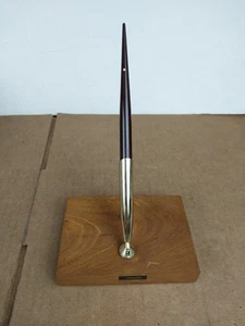 Vintage Sheaffer White Dot Brown Ballpoint Pen Desk Set with Solid Walnut Base - Picture 1 of 15