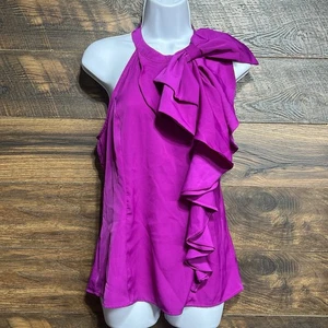 Sexy Purple High neck Top By The Heels Ruffle Shoulder Bow Size M Women Elegant - Picture 1 of 12