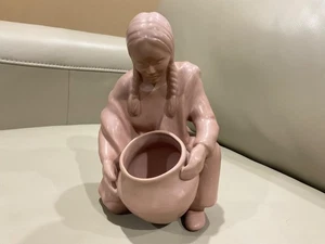 Van Briggle Art Pottery Native American Girl Pot Figural Statue Pink Rose 1990s - Picture 1 of 5