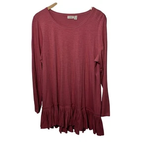 LOGO Lori Goldstein Tunic Knit Pink Cotton Ruffle Peplum Hem Casual Comfy 1X - Picture 1 of 6