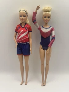 Barbie Dolls Lot Soccer Player #9 & Gymnast Blonde Sports Athlete Mattel 2018 - Picture 1 of 8