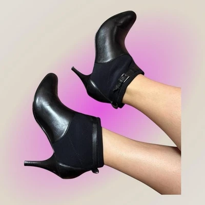 Taryn Rose Black Leather Ankle Bootie Heels Sock Detail Size 8.5 - Image 1 of 4