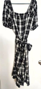 Neu mit Etikett Lane Bryant Midikleid mit Gürtel schwarz & weiß kariert Puffärmel Viskose 14/16 - Bild 1 von 10