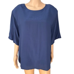Jennifer Moore vintage 100% silk navy blue blouse shoulder pads size 22W - Picture 1 of 7