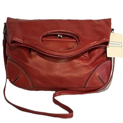 Новый с Ярлыками Merona женщин сложить над застежки / ручная сумка красный веган кожи съемная ручка - Изображение 1 из 4