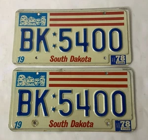 South Dakota License Plate Pair - Bicentennial w/ ‘78 Tag - Good Condition - Picture 1 of 10