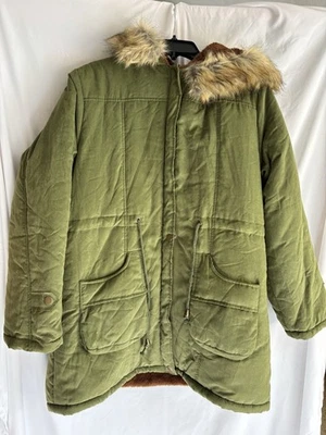Vintage Grace Karin Olive Green Winter Parka Jacket Fur Lined Hood Size Large - Image 1 of 4