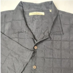 Tommy Bahama Men's Gray Plaid Camp Shirt, Casual Button Up, Cocktail Accent - Picture 1 of 5