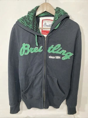 Breitling Mens Fleece Large Jacket Hooded Coat Watches Full Zip Up Black Green L - Image 1 of 4