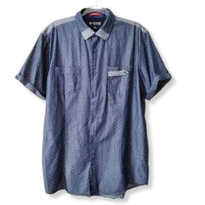 90s Akademiks Men Button Shirt XXL Tailored Fit Blue Short Sleeve Casual VTG - Picture 1 of 11
