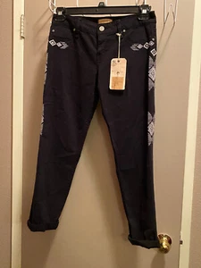 Sanctuary Women's Sz 26 Embroidered Cuffed Straight Leg Black Denim Jeans NWT - Picture 1 of 13