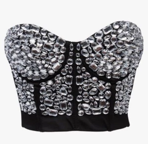 Rhinestone Push Up Bra Clubwear Punk Rock Party Bustier Crop Top XXL $46 - Picture 1 of 7