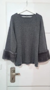 Lafayette 148 Jumper Sweater Pullover Fur Trim M / L Medium / Large US 8 10 12 - Picture 1 of 10