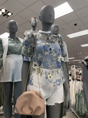 Primark Sheer Floral Frill Puff Sleeve Blouse Top Organza Uk 8 S - Image 1 of 3