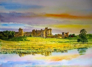 ORIGINAL ALAN REED "Alnwick Castle" battle northumberland Watercolour PAINTING - Picture 1 of 1