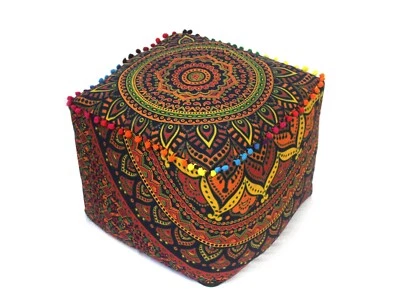 16" Indian Ombre Mandala Floor Pillow Meditation Square Ottoman Foot stool Cover - Image 1 of 4