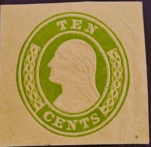 US Cut Square Sc U18, 10c green on buff, Mint CV$375.00 (504CS24) - Picture 1 of 1