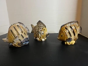 Set of 3 Nice Glazed Pottery Fish Tea Light Votive Candle Holders Tropical Beach - Picture 1 of 12