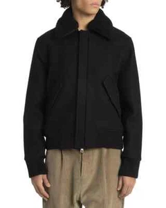 AMI Alexandre Mattiussi Fleece Collar Wool Bomber Jacket Women's L Black Zip Up - Picture 1 of 15