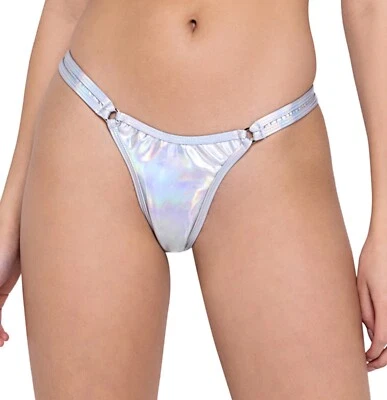NEW sexy ROMA holographic HOLOGRAM iridescent O-RING thong BIKINI bottoms PANTY - Image 1 of 2