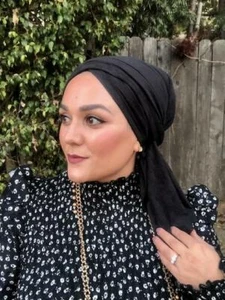 Black Faux Suede Stretchy Head Scarf Winter Headwrap Chemo Headwear Cancer Gift - Picture 1 of 3