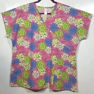 Flowers Scrub Top Womens size L Large love care heal hope Spring Summer - Image 1 of 4