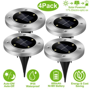 4 × LEDs Solar Lights Under Ground Garden Lawn Deck Path Yard Outdoor Waterproof - Picture 1 of 12