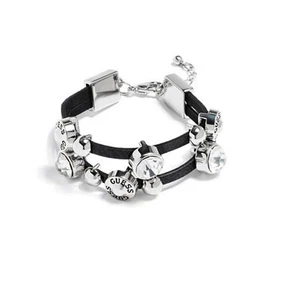 New-Guess Color Argento, Ecopelle Nera, Borchie,Strass,Polsino,Bracciale - Foto 1 di 2