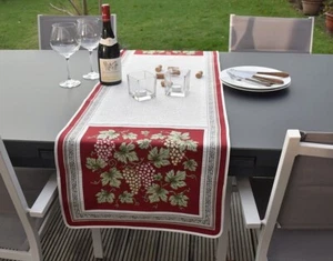 Table Runner Provence 50x160 CM Cream Red Grapes Jacquard Tapestry from France - Picture 1 of 6
